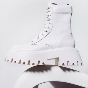 Zara white leather lug sole boot